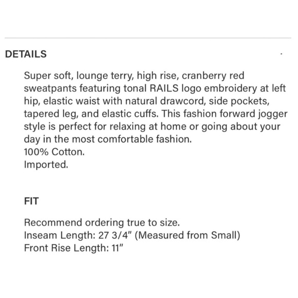 Rails Kingston Cranberry Jogger Sweatpants Size XS - Picture 15 of 16